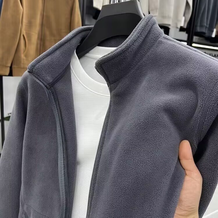 boy Boy Aoli Velv Sweatshirt Men Stand Collar Zipper Cardigan Autumn Winter Men's Thickened Warm Polar Fleece Solid Color_voghion.com