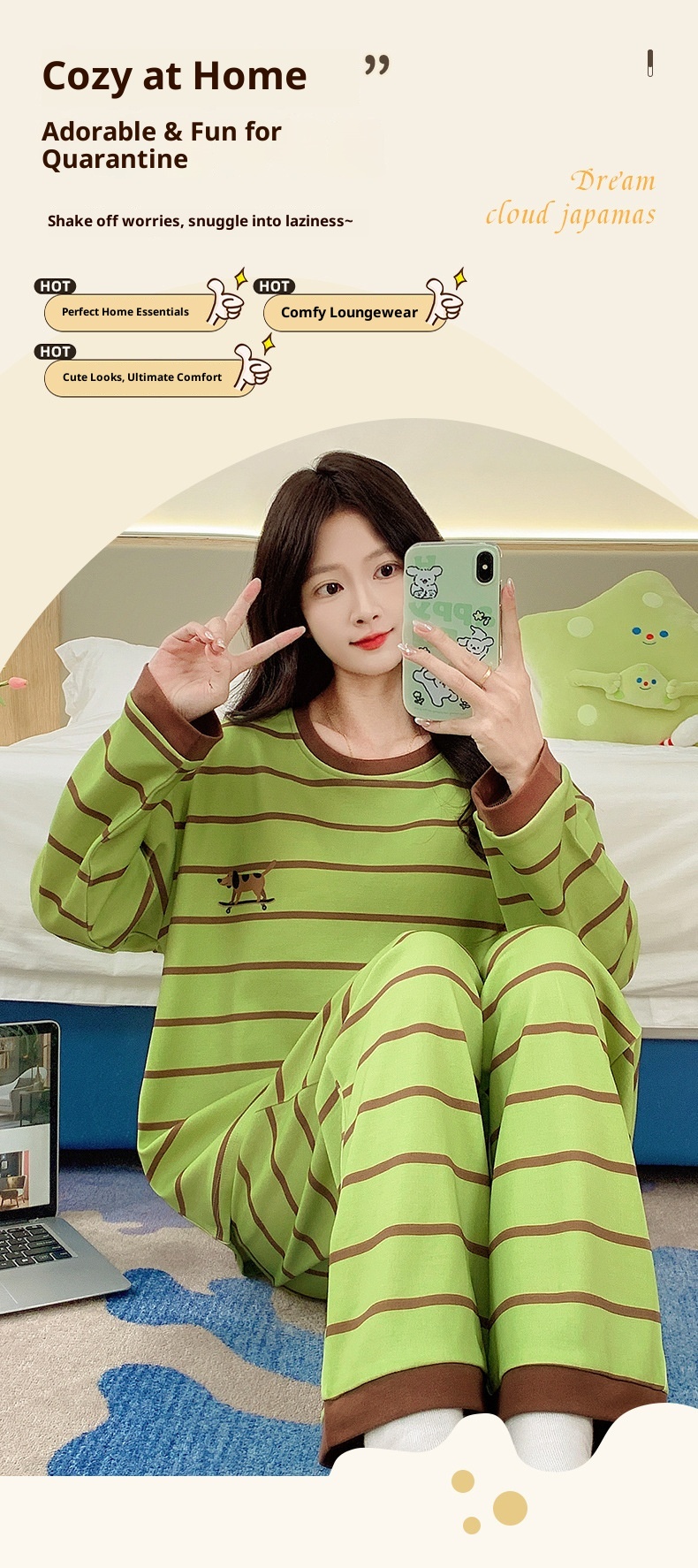 ChicShe Source Factory Stretch Cotton-Like Long-Sleeve Pajamas With Chest Pads Girls, Cartoon Round Neck, Suitable For Spring_voghion.com