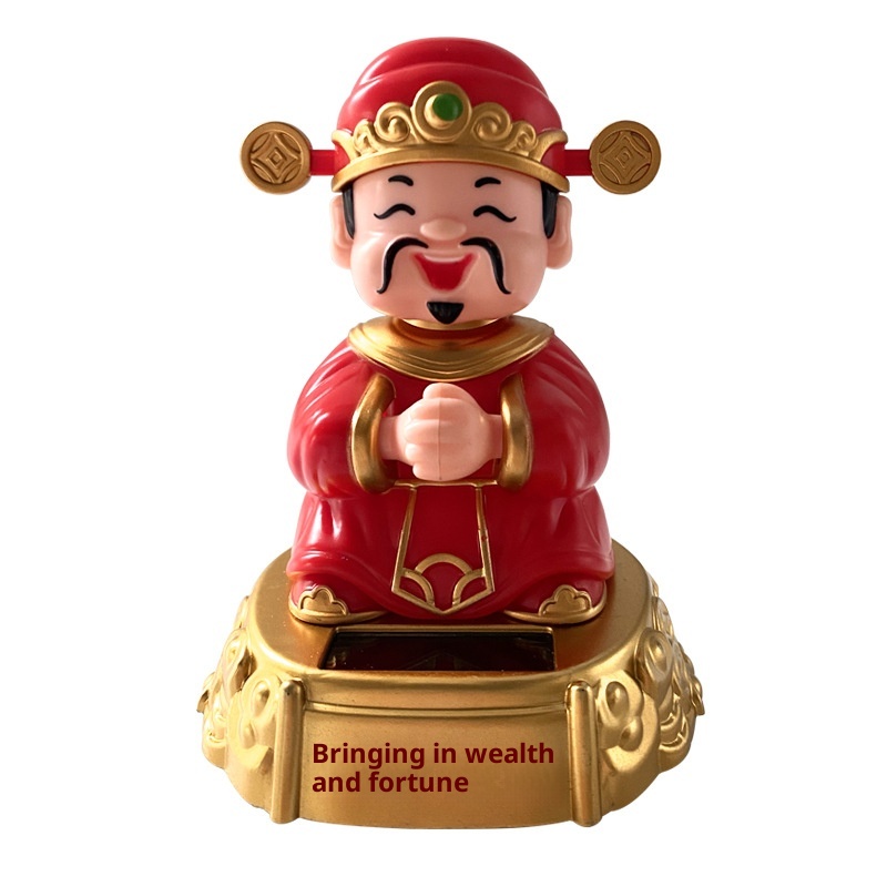 Solar Nodding God Of Wealth Festive Chinese Style Wealth-Attracting Ornament Opening Gift Car Interior Decoration Item_voghion.com