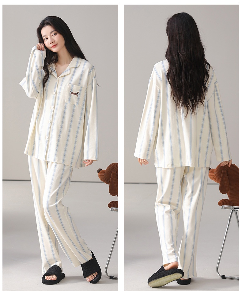 ChicShe 2025 Spring And Autumn Simple Casual Pure Cotton Women's Pajamas Sleeve Long Pants Cardigan Style Breathable Comfortable_voghion.com