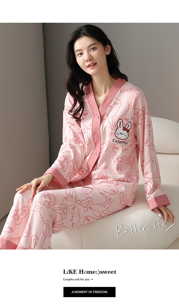 ChicShe Women's Pajamas Autumn 2023 New Pure Cotton Long Sleeve High-end Korean Style Casual Loose Double-sided Kimono Set_voghion.com
