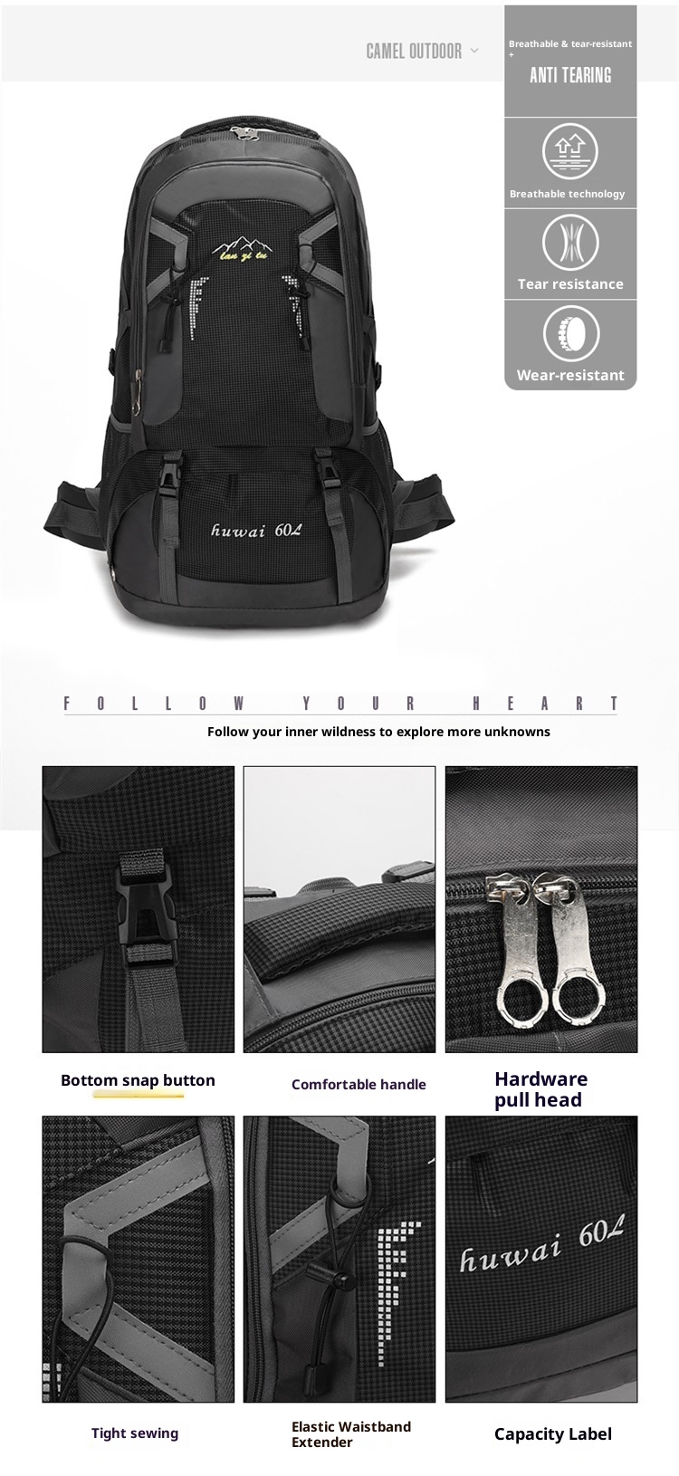 ActiveGo New 60L Large Capacity Men Outdoor Hiking Climbing Sports Leisure Travel Backpack For Women_voghion.com