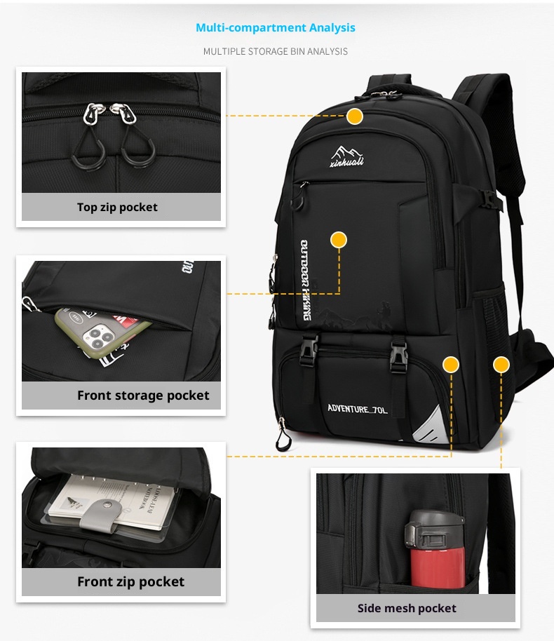 Zaino da uomo ActiveGo Cross-Border Hiking Travel con doppia tracolla, borsa sportiva da esterno, 70 litri, grande capacità_voghion.com