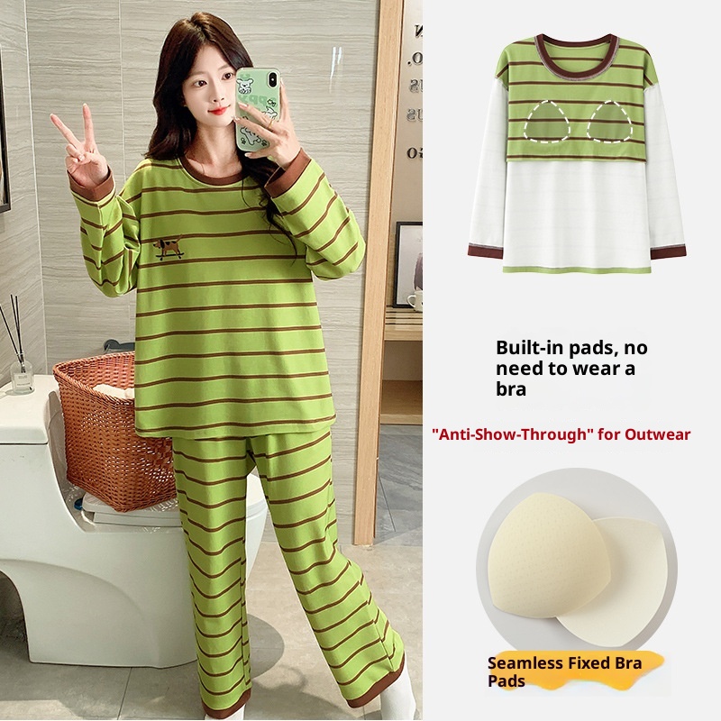 ChicShe Source Factory Stretch Cotton-Like Long-Sleeve Pajamas With Chest Pads Girls, Cartoon Round Neck, Suitable For Spring_voghion.com