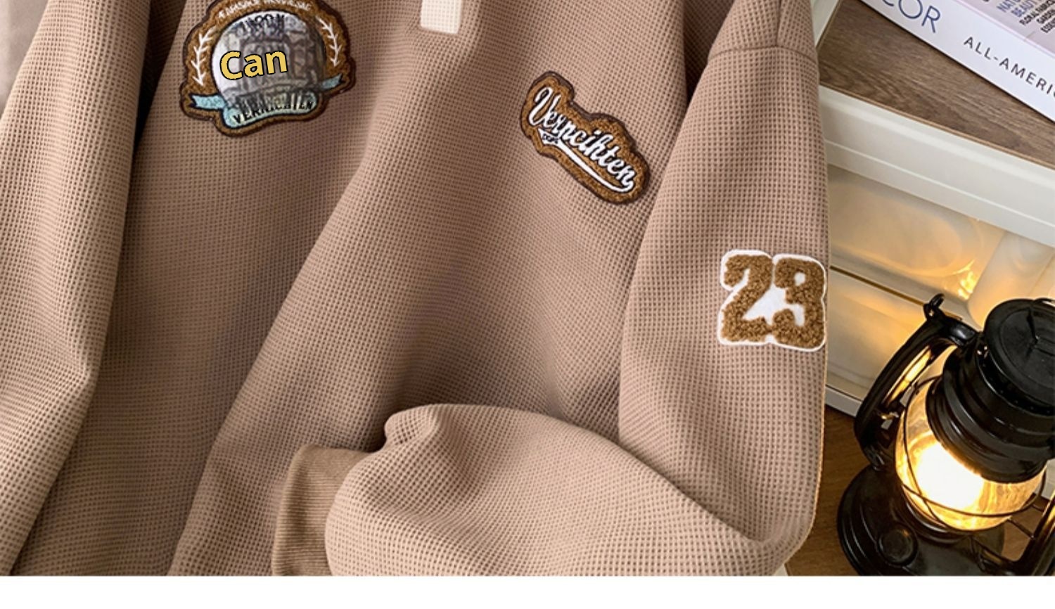 boy Boy Waffle Polo Sweatshirt For Men Spring Autumn Ins Trendy Brand Embroidered Turn-down Collar American Retro Heavyweight_voghion.com