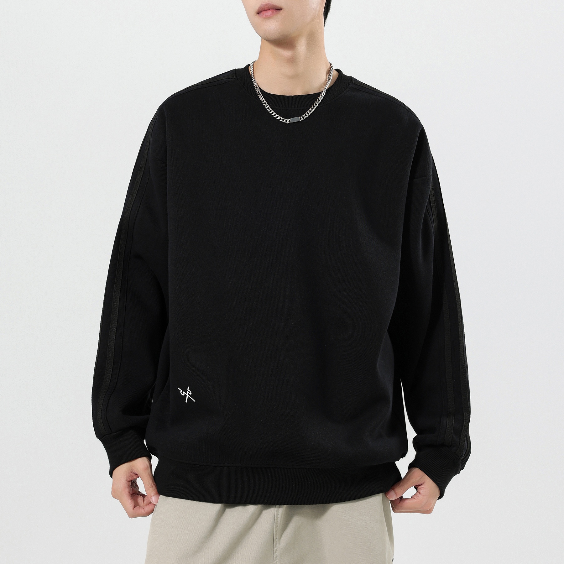boy Boy Boy Heavyweight Sweatshirt Simple Print Basic Style Casual Trendy Crew Neck Pullover Inner Wear Long Sleeve Top Men's Jacket_voghion.com