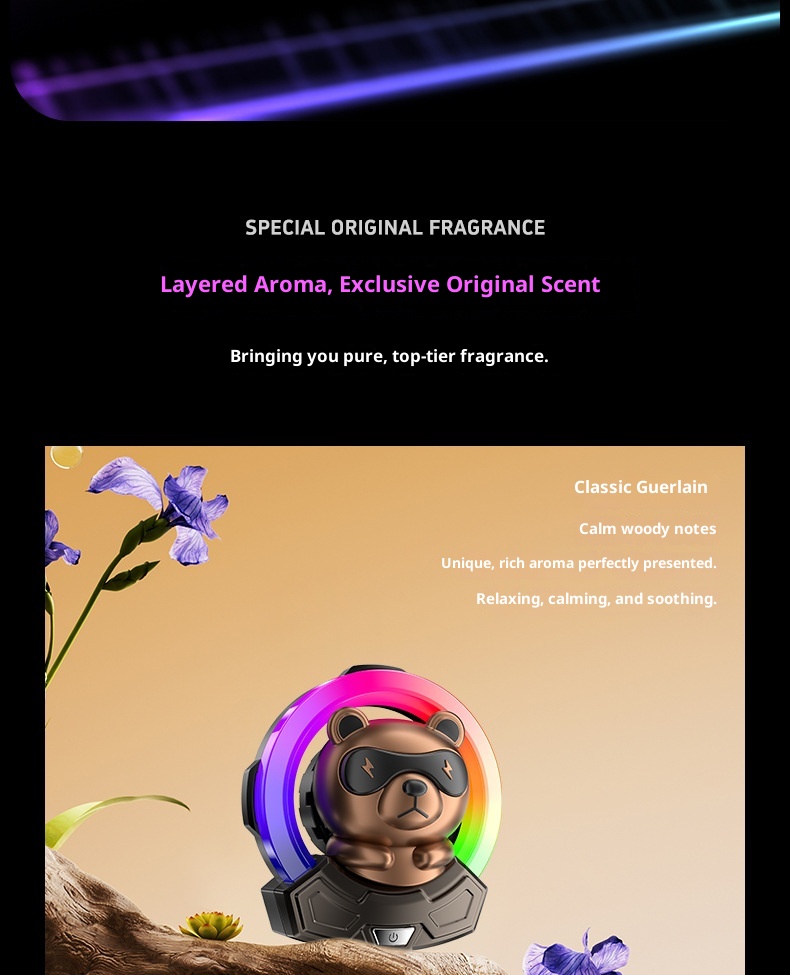 Geräuschaufnahme, Raumluft, Duft aus der Lüftungsöffnung, Autoinnenraum, Rhythmuslicht, leuchtende Brille, Bärendekoration_voghion.com