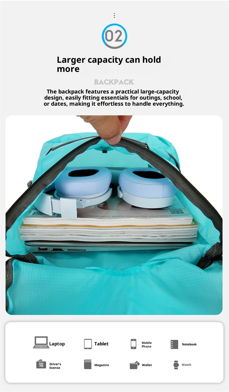 Sac à dos ActiveGo Warneheim Outdoor Sports, couleur unie, grande capacité, fermeture éclair, léger, pliable et résistant à l'eau_voghion.com