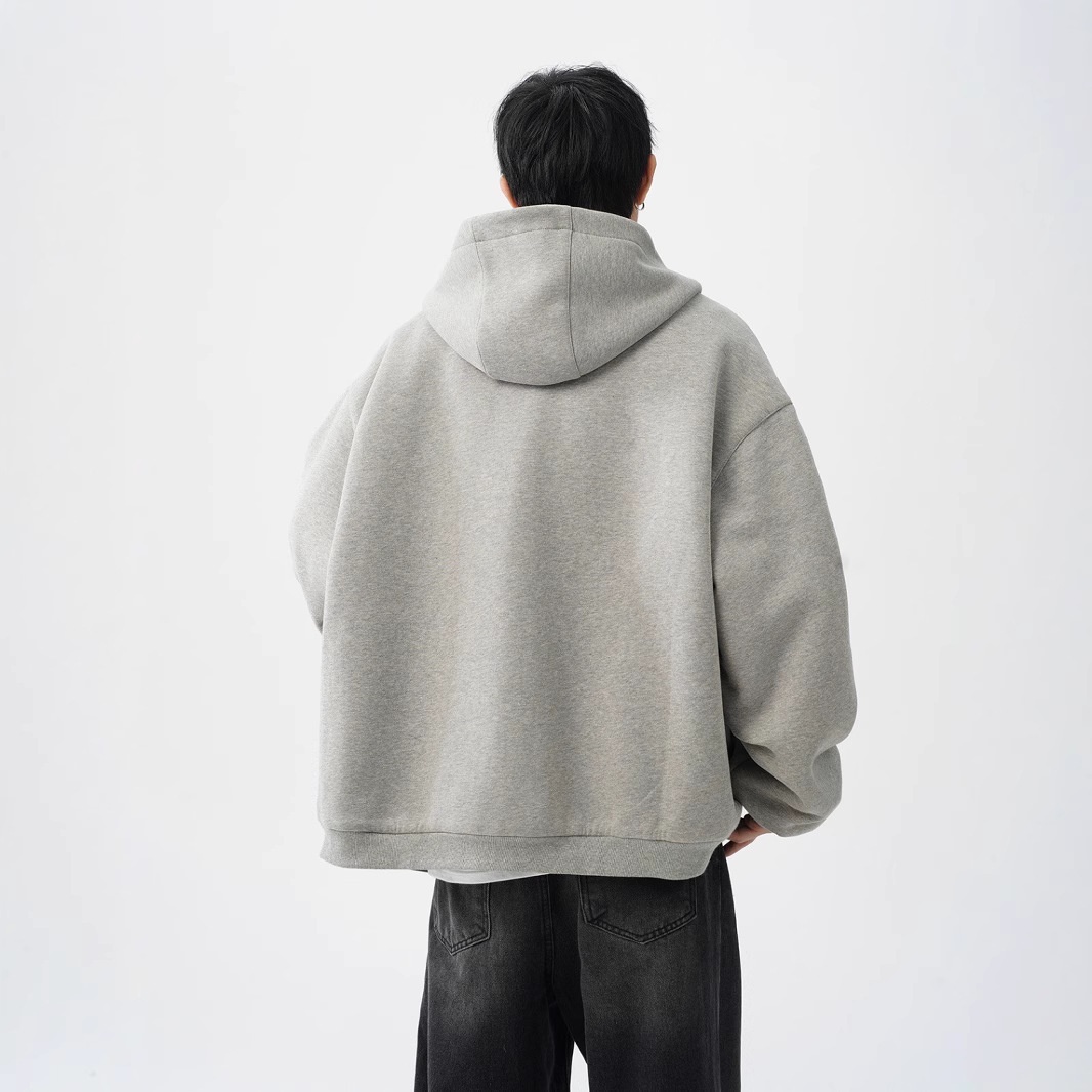 Herren-Cardigan mit doppeltem Reißverschluss, schweres Material, trendig, locker, lässig, steif, farblich abgesetzt, amerikanischer Retro-Hoodie_voghion.com