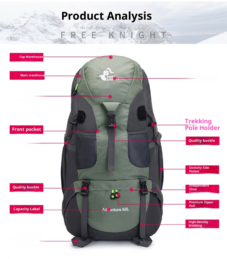 Zaino da alpinismo professionale ActiveGo da 50 litri, sportivo, unisex, di grande capacità, leggero, per escursionismo, arrampicata, viaggio_voghion.com