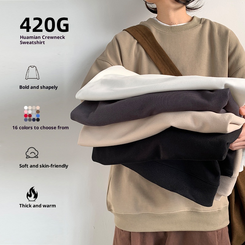 Ragazzo Ragazzo Morbido e Confortevole! Felpa da uomo con scollo tondo e spalle cadenti in pile di cotone pesante da 420 g, maglietta base personalizzata per l'autunno_voghion.com