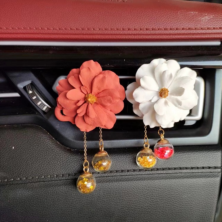 Car Air Conditioning Vent High-End Ornament Diffuser Stone Peony Flower Decoration Solid Aromatherapy Odor Removal_voghion.com