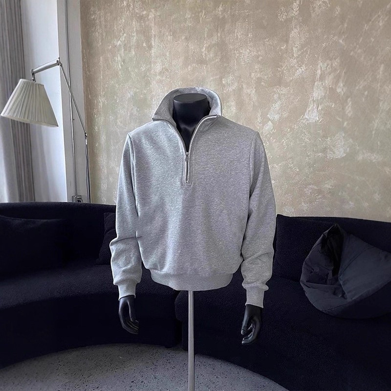 Boy Boy Boy Sweatshirt im amerikanischen Stil mit halbem Reißverschluss und Stehkragen für Herren, Frühling und Herbst, Trendmarke, schweres Material, lockere Passform_voghion.com