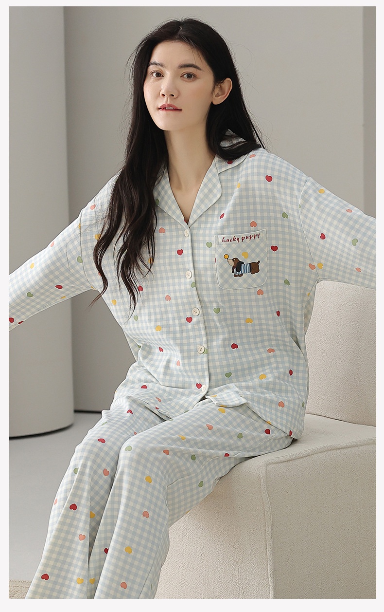 ChicShe Nuovo Pigiama in Cotone da Donna, Cardigan con Colletto Risvoltato Autunnale, Design Stampato Dolce e Carino, Adatto per Capispalla,_voghion.com