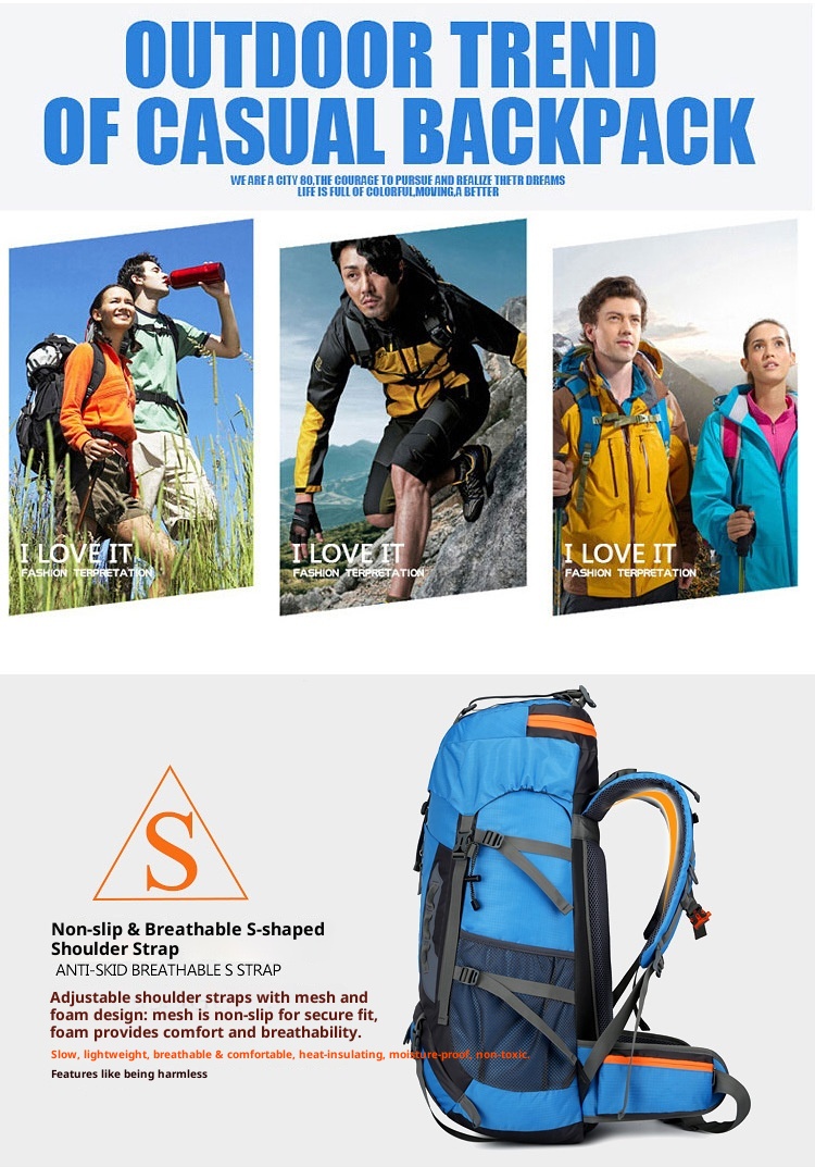 Sac à dos de randonnée ActiveGo Outdoor grande capacité pour hommes et femmes, idéal pour les voyages et le rangement. Vente en gros._voghion.com