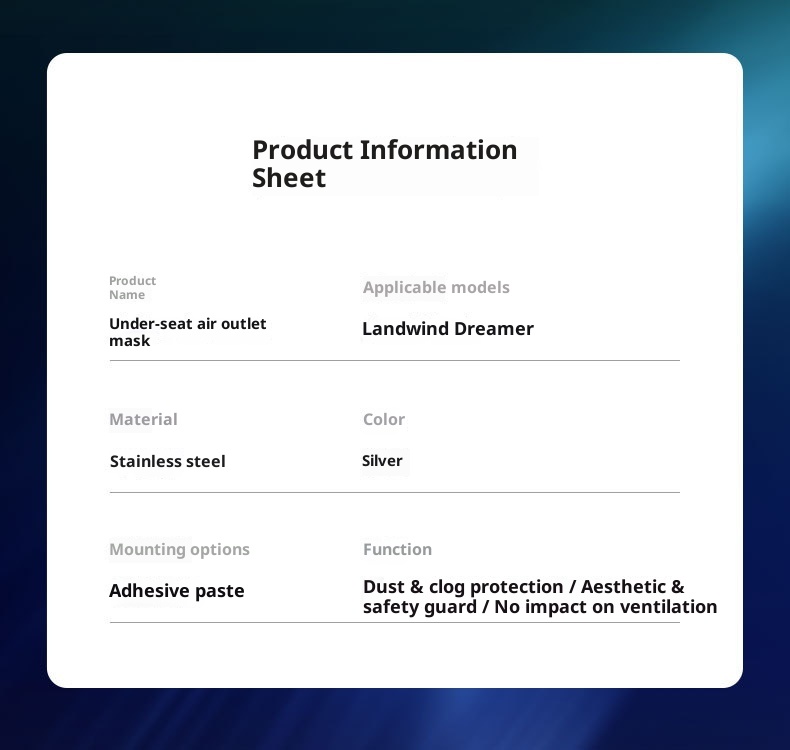 Copertura protettiva per bocchetta di ventilazione sotto il sedile anteriore Xinlantu Dreamer in acciaio inossidabile, antipolvere, modifica interna dell'auto_voghion.com