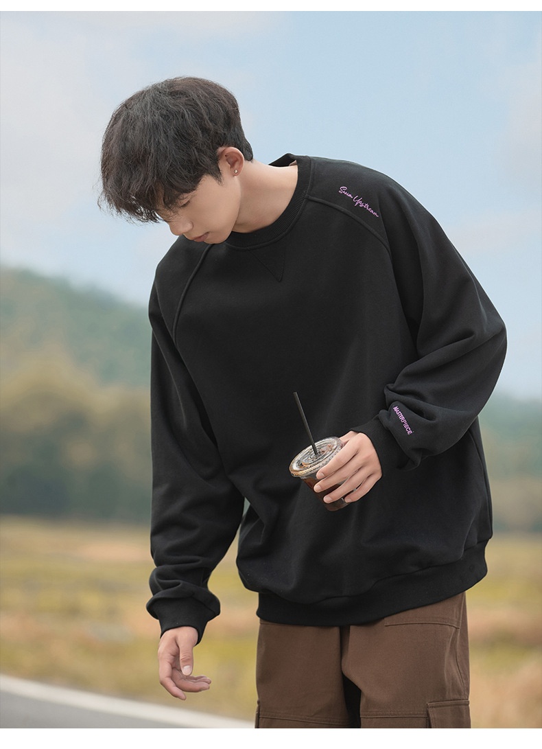 boy Boy Boy Heavyweight 400G Spliced Raglan Sleeve Crew Neck Sweatshirt Men Spring New American Style Letter Embroidery Casual_voghion.com