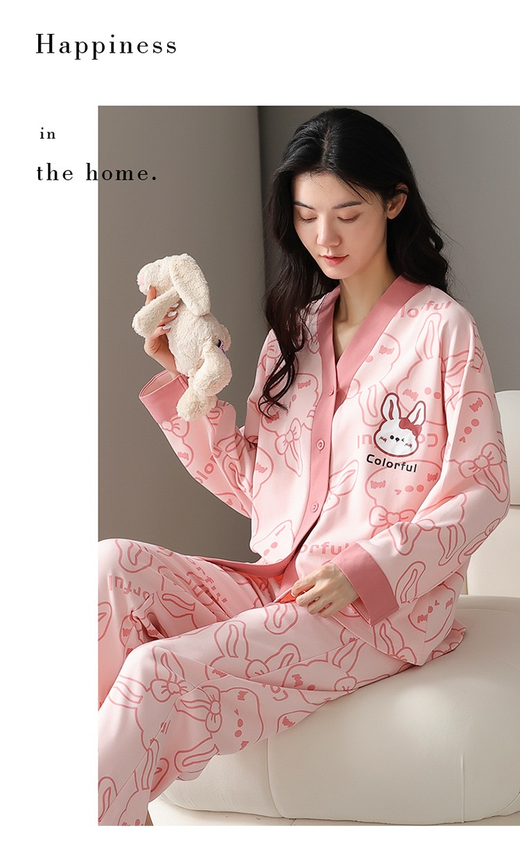 ChicShe Women's Pajamas Autumn 2023 New Pure Cotton Long Sleeve High-end Korean Style Casual Loose Double-sided Kimono Set_voghion.com