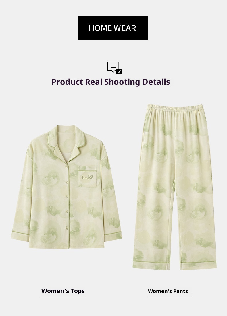 ChicShe 2025 Nuovo Pigiama da Donna Puro Cardigan con Colletto Risvoltato Manica Lunga Donna Casual Primavera Autunno Completo da Casa in Cotone_voghion.com