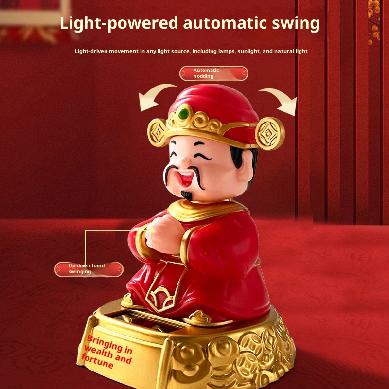 Solar Nodding God Of Wealth Festive Chinese Style Wealth-Attracting Ornament Opening Gift Car Interior Decoration Item_voghion.com