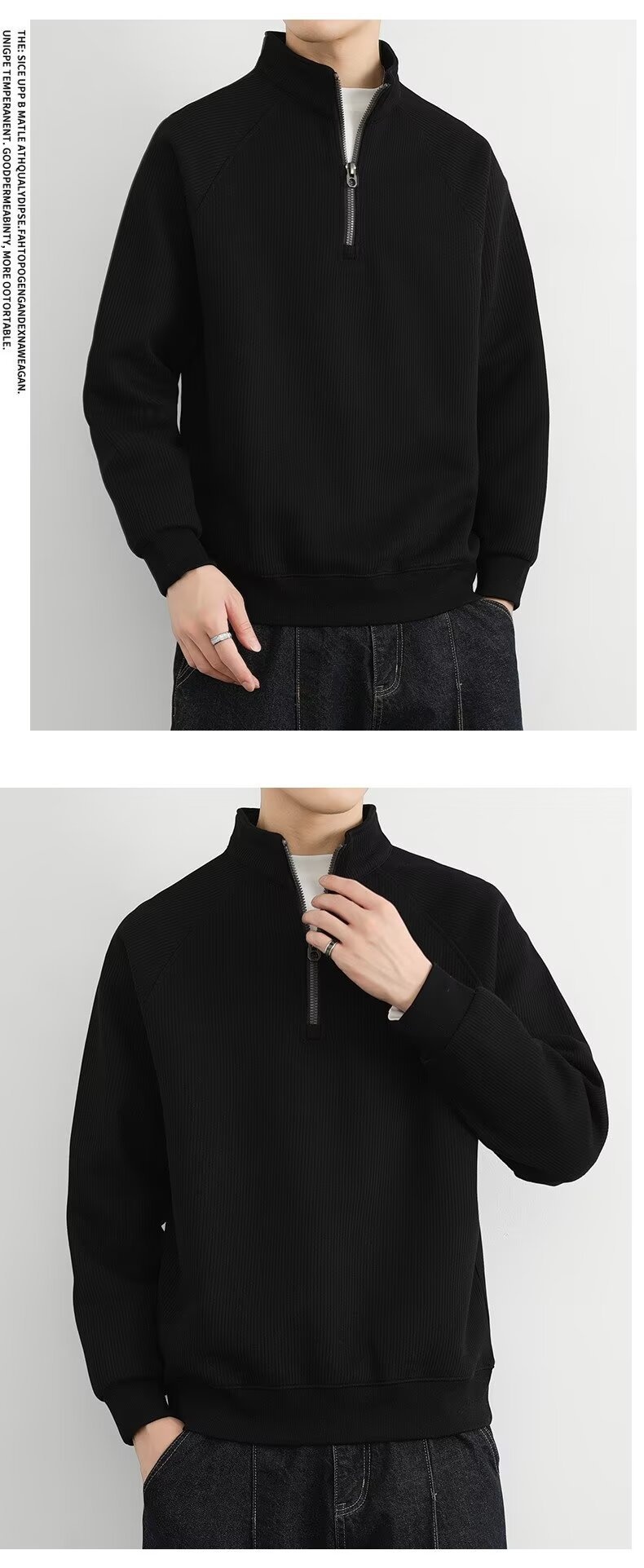boy Boy Boy Half-Zip Stand Collar Sweatshirt Men, Spring, Autumn, Winter, American Retro Style, Fleece-Lined, Thickened, Solid_voghion.com