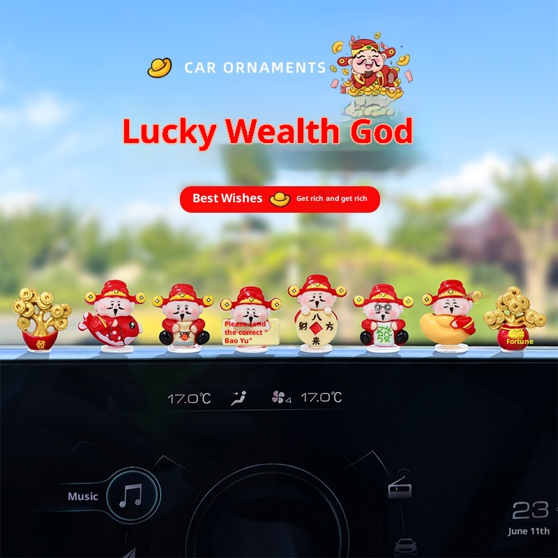 Super Cute Little God Of Wealth Electric Interior Navigation Computer Large Screen Car Decoration Ornament_voghion.com