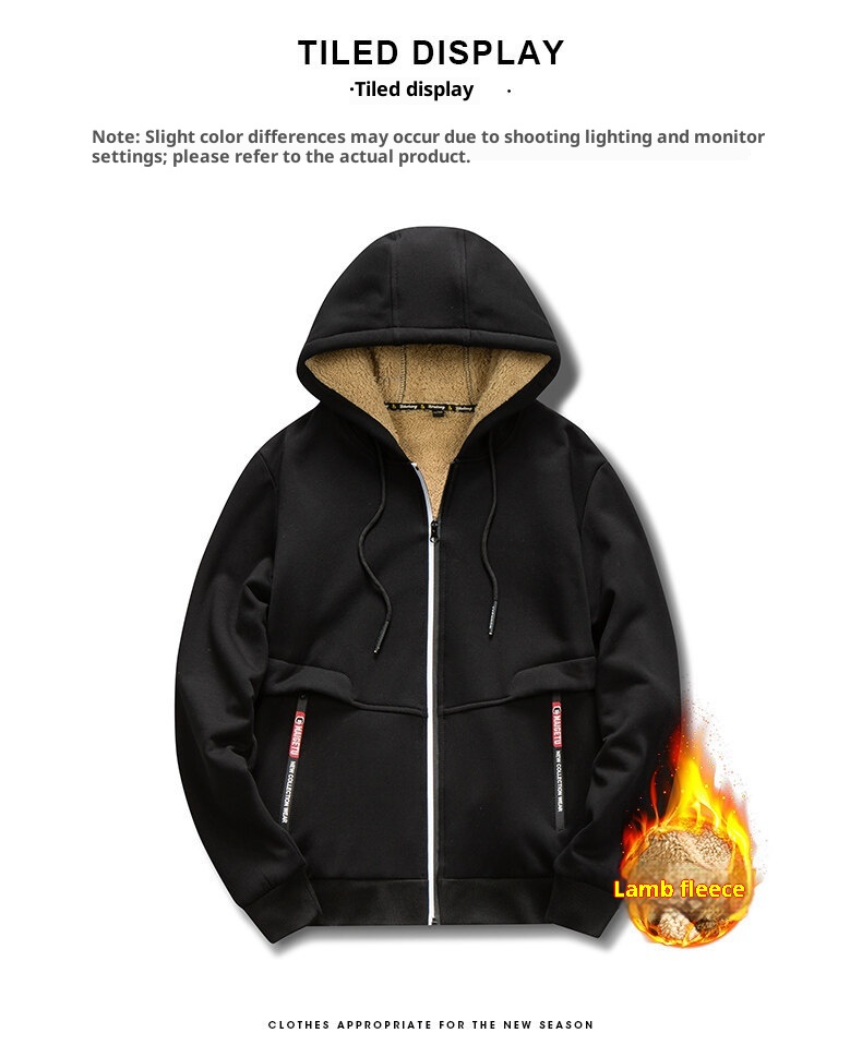 Felpa con cappuccio invernale da uomo, personalizzata, europea e americana, alla moda, con fodera in pile spesso e antifreddo, in agnello_voghion.com