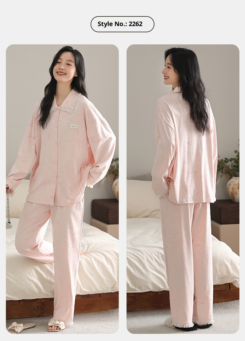 ChicShe 2025 Nuovo Pigiama da Donna Puro Cardigan con Colletto Risvoltato Manica Lunga Donna Casual Primavera Autunno Completo da Casa in Cotone_voghion.com