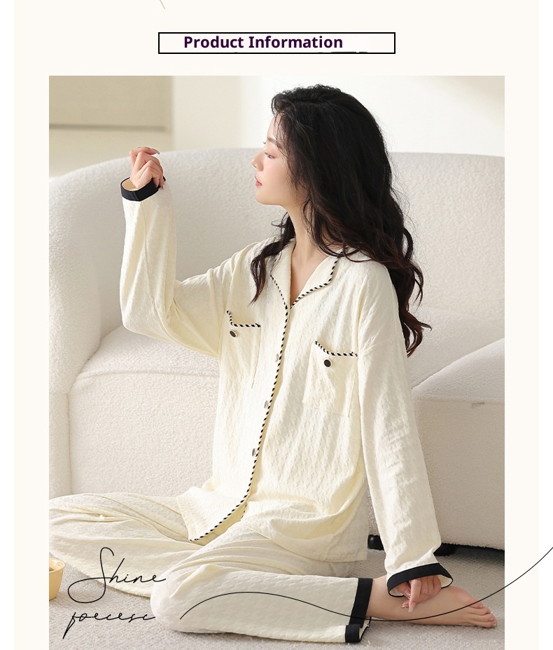 Pigiama da donna in puro cotone con motivo pied de poule ChicShe, primavera-estate, nuovo cardigan con colletto rovesciato e maniche lunghe_voghion.com