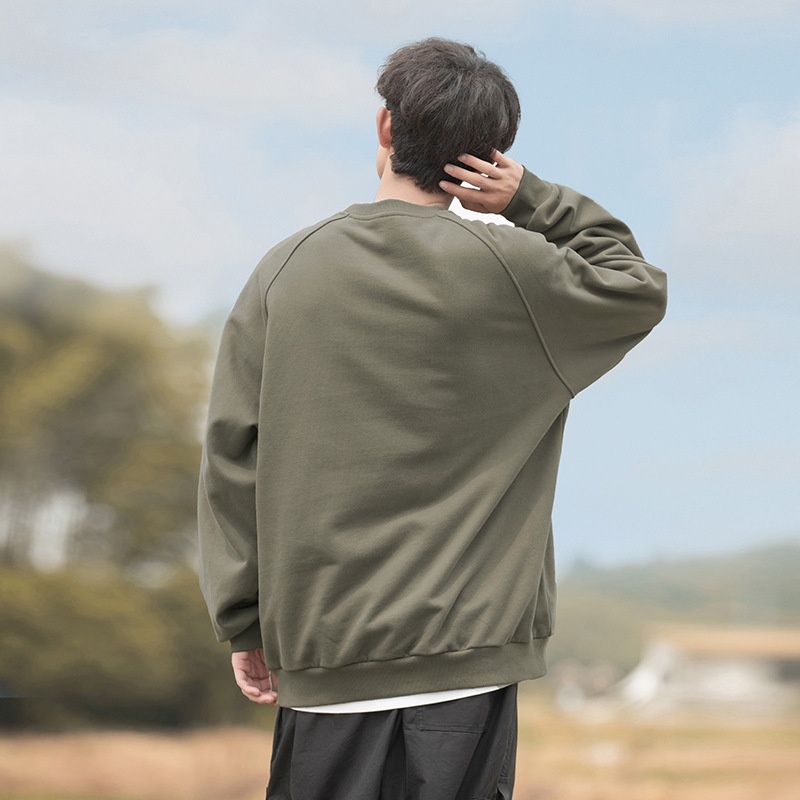 boy Boy Boy Heavyweight 400G Spliced Raglan Sleeve Crew Neck Sweatshirt Men Spring New American Style Letter Embroidery Casual_voghion.com