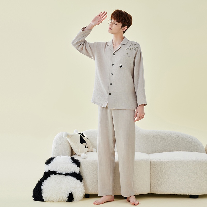 Pigiama da donna ChicShe in 100% cotone a doppio strato, manica lunga, colletto rovesciato, pigiama sottile autunnale, set da casa, adatto_voghion.com