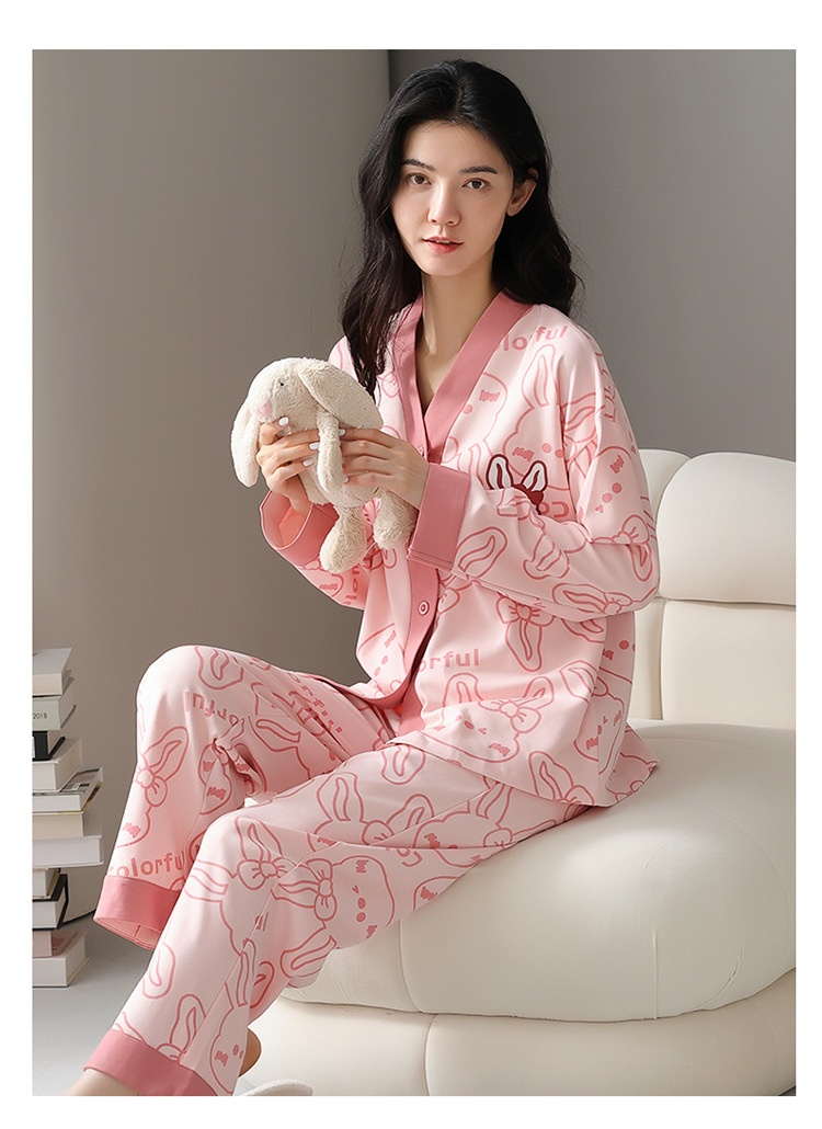 ChicShe Women's Pajamas Autumn 2023 New Pure Cotton Long Sleeve High-end Korean Style Casual Loose Double-sided Kimono Set_voghion.com