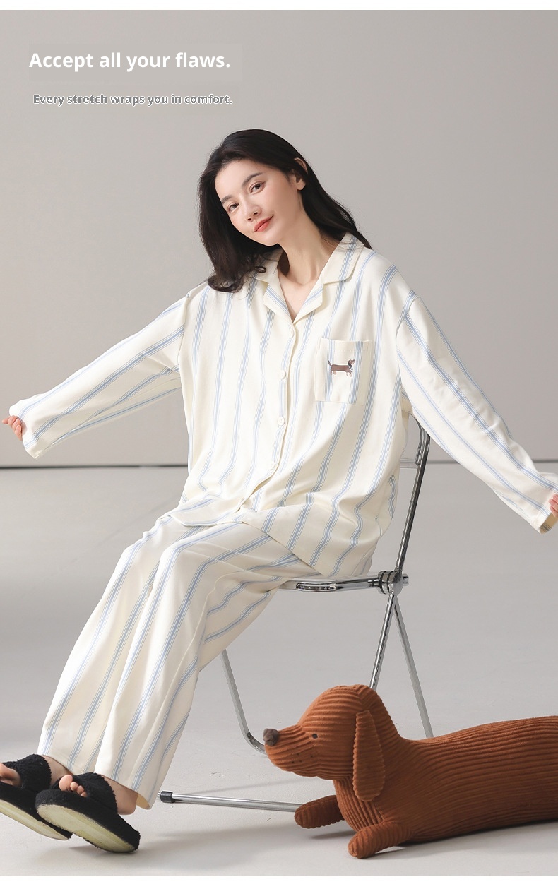 ChicShe 2025 Spring And Autumn Simple Casual Pure Cotton Women's Pajamas Sleeve Long Pants Cardigan Style Breathable Comfortable_voghion.com