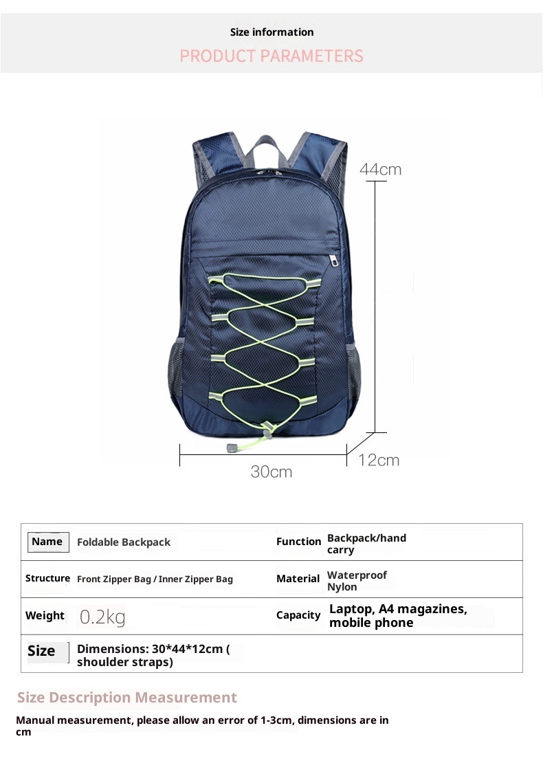 ActiveGo Outdoor Faltbarer Rucksack für Damen und Herren, Multifunktionaler Wander-, Sport- und Reiserucksack, Großes Fassungsvermögen, Tragbar zum Klettern_voghion.com