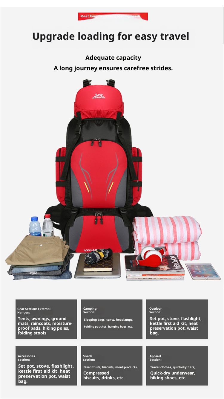 Zaino da viaggio unisex ActiveGo da 90 litri, grande capacità, per campeggio, escursionismo_voghion.com