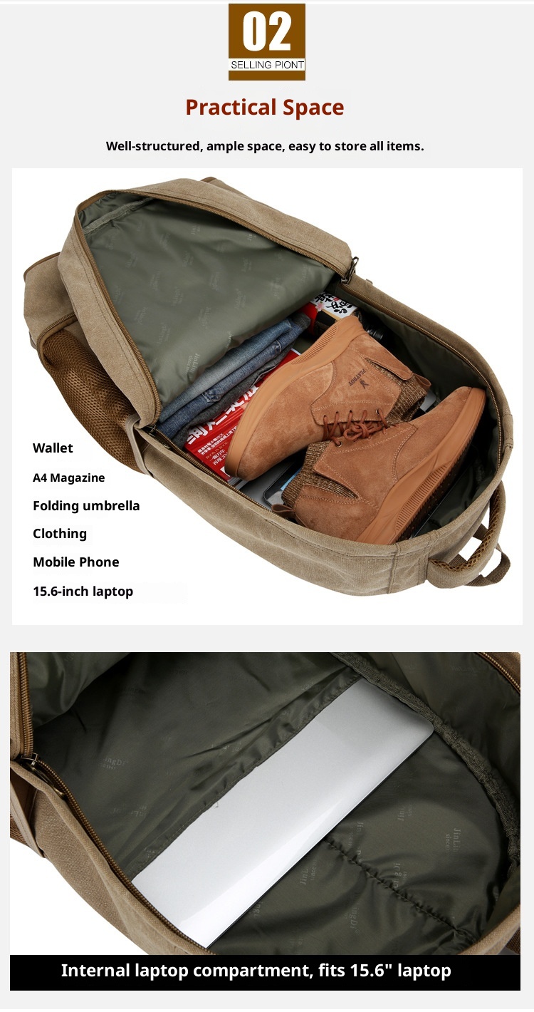 ActiveGo New Large Capacity Backpack Thickened Canvas Luggage Men And Women Mountaineering Lightweight Travel Working Outdoor Bag_voghion.com