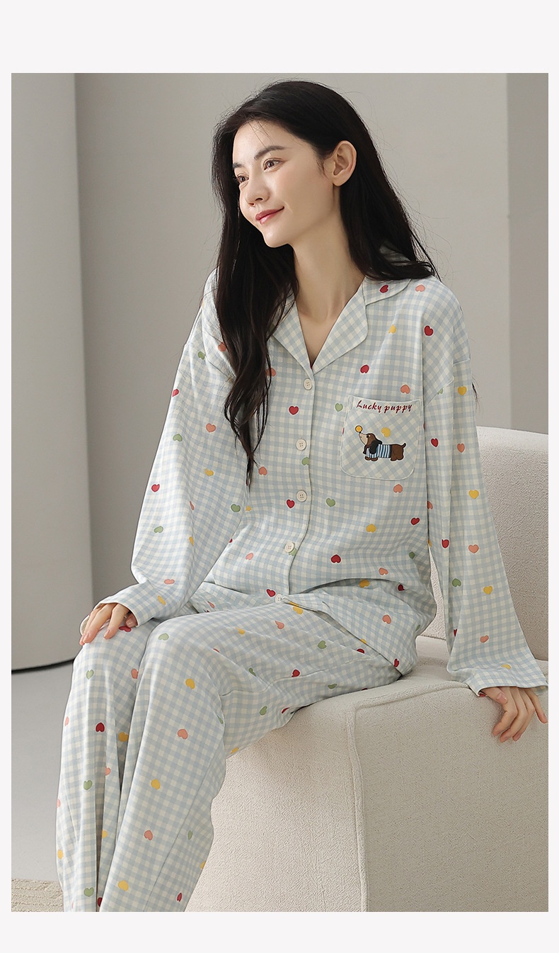 ChicShe Nuovo Pigiama in Cotone da Donna, Cardigan con Colletto Risvoltato Autunnale, Design Stampato Dolce e Carino, Adatto per Capispalla,_voghion.com