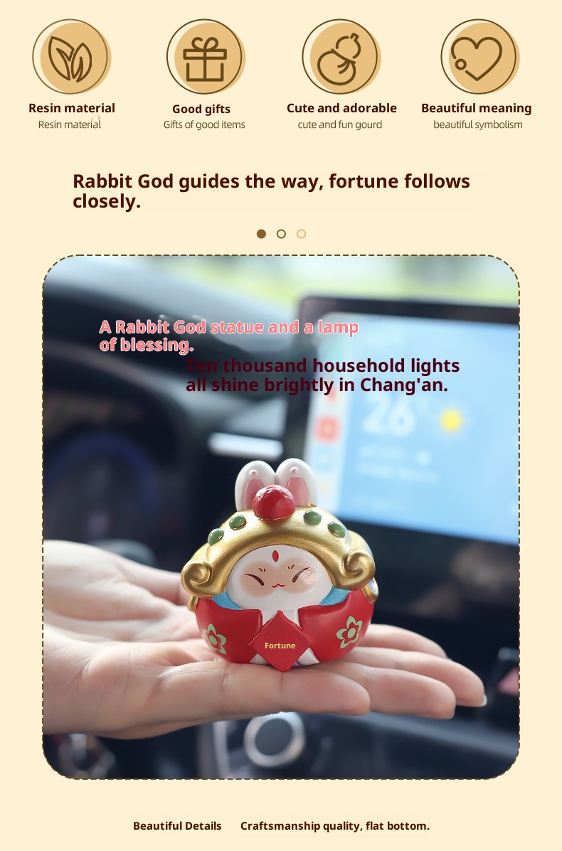 Ornamento per auto in resina per interni del mercato culturale e creativo del turismo di Pechino, stile cinese, coniglio, signore, regalo_voghion.com