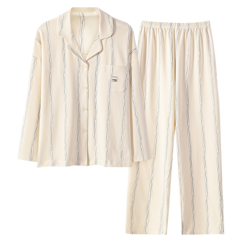 Pigiama da donna ChicShe Classe A antibatterico in 100% cotone, cardigan con maniche lunghe per autunno e inverno, indossabile all'esterno._voghion.com