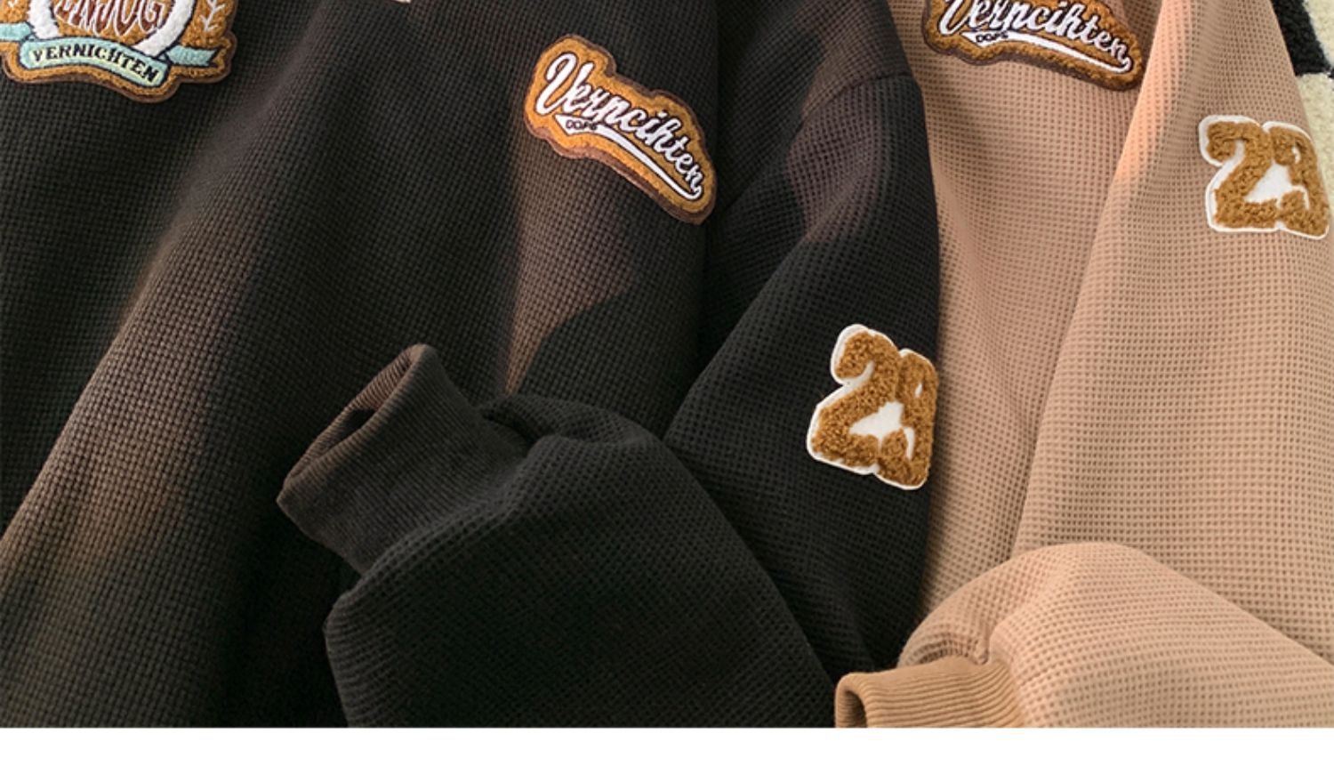 boy Boy Waffle Polo Sweatshirt For Men Spring Autumn Ins Trendy Brand Embroidered Turn-down Collar American Retro Heavyweight_voghion.com