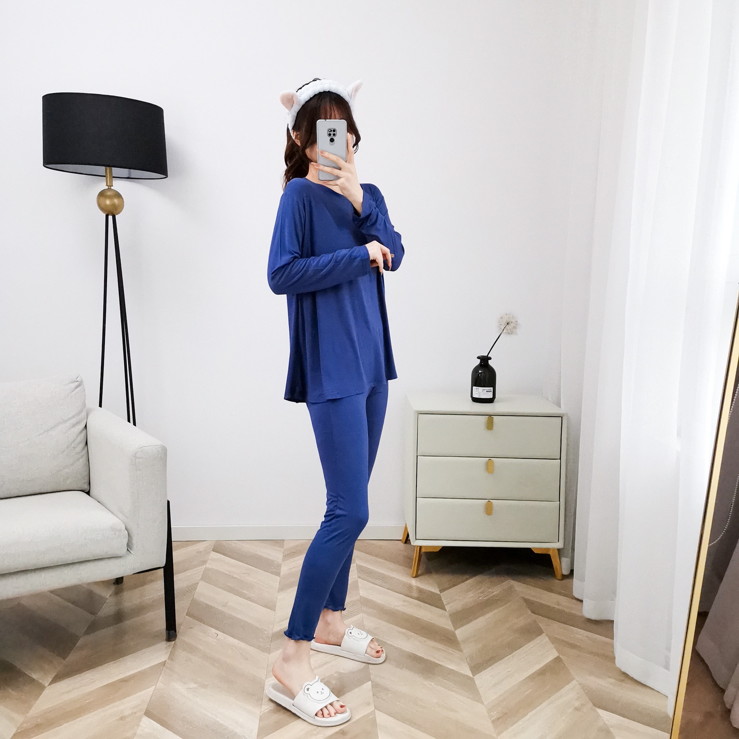 ChicShe Damen-Pyjama Herbst Langarm Locker Modal Koreanischer Stil Plus Size Winter Homewear Set Sommer Stillen Umstandsmode_voghion.com