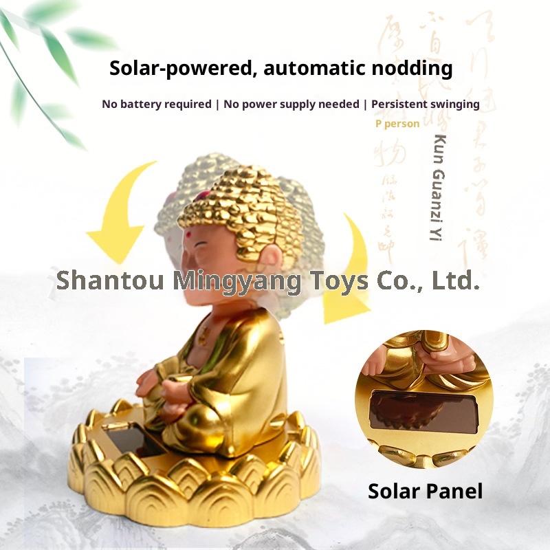 Solarbetriebene Nickleuchte, Tathagata-Ornament, Auto-Innenausstattung, Nationaler Trend, Figur des schwingenden Buddha, Grenzüberschreitend_voghion.com