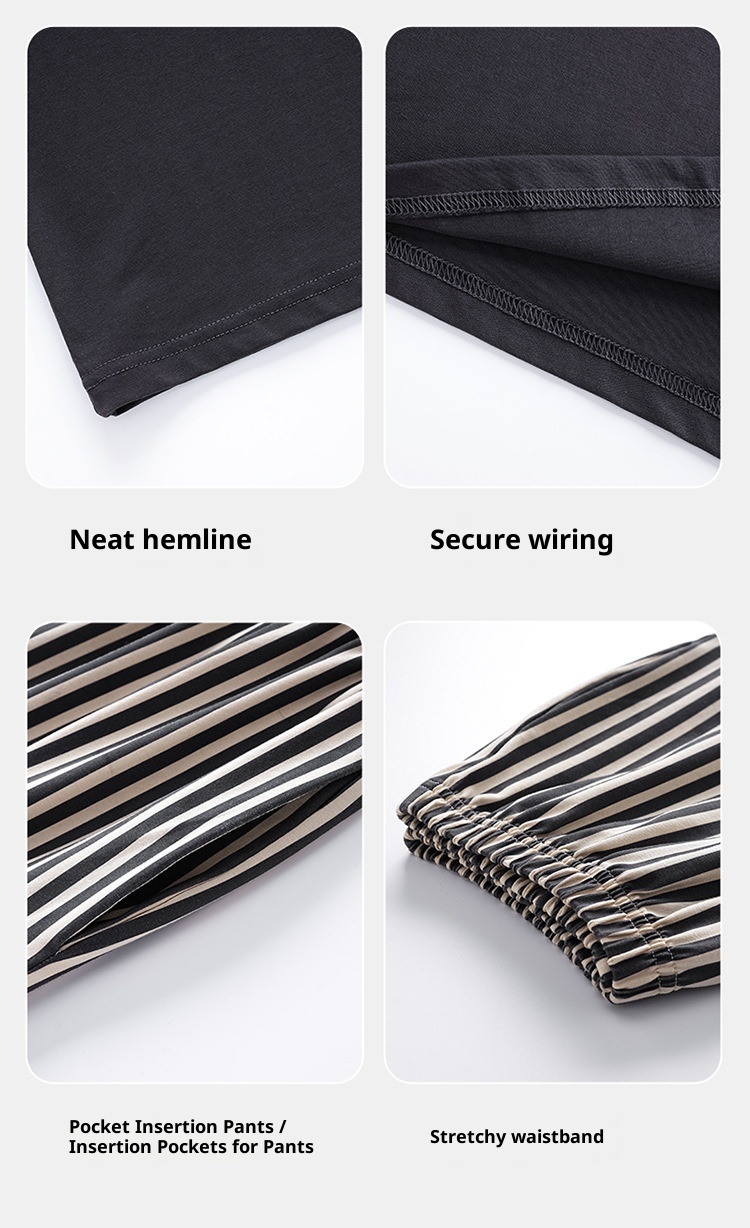 ChicShe Pyjama aus 100 % Baumwolle für Damen, Frühjahr/Herbst 2025: Neues, lässiges und lockeres Set mit Cartoon-Ärmeln, langen Hosen und Streifenmuster._voghion.com