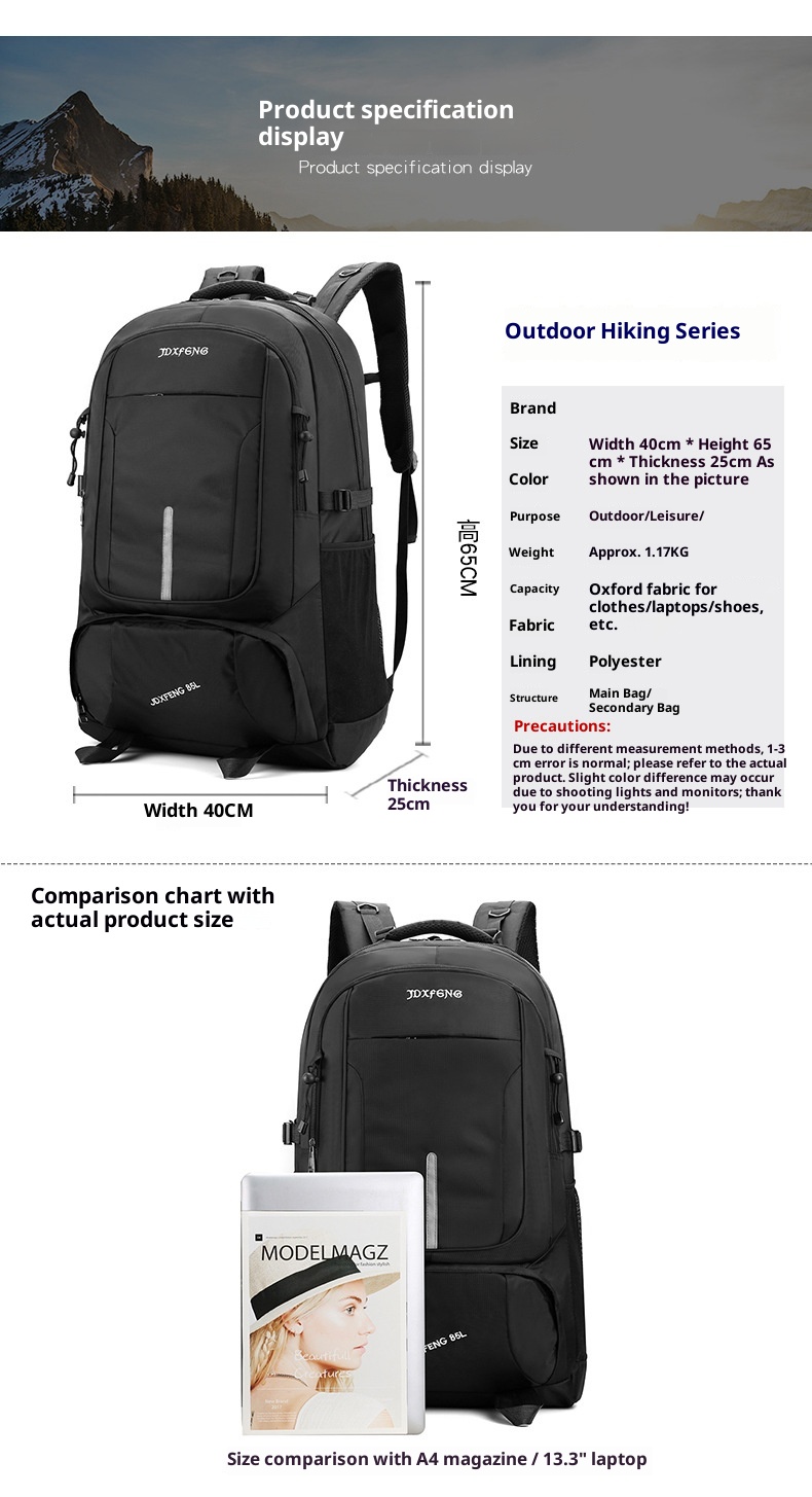 Zaino da viaggio per uomo ActiveGo, impermeabile, di grande capacità, per escursioni, sport all'aria aperta, scuola, all'ingrosso_voghion.com