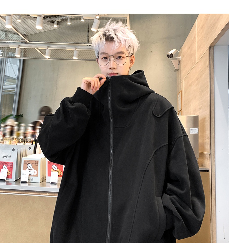 boy Boy Solid Color Cardigan Sweatshirt Men's 2024 Spring And Autumn New Style High-end Cool American Casual Loose Hoodie Jacket_voghion.com