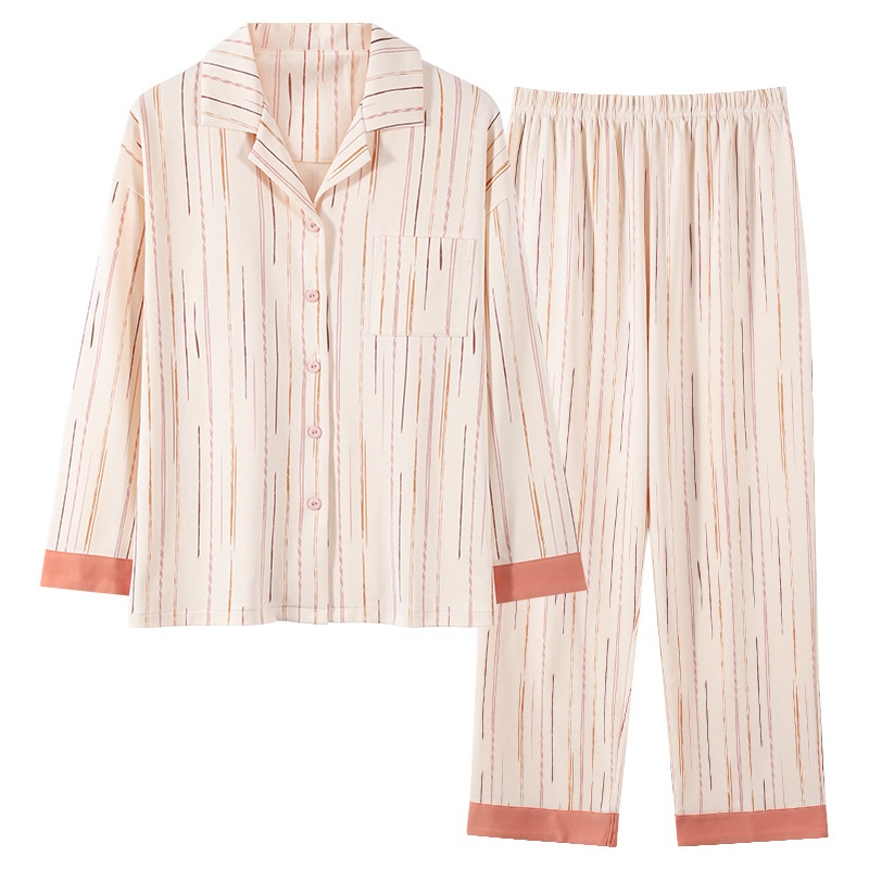 ChicShe Women's Cotton Pajamas With Chest Pads, Autumn New Sleeve Long Pants Cardigan Set, Suitable For Outdoor Wear, Casual_voghion.com