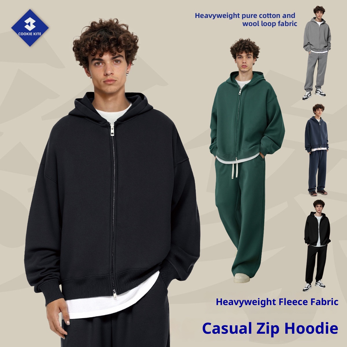 boy Boy KITE Abbigliamento da uomo | Felpa con cappuccio e doppia cerniera in pile pesante 350G dalla vestibilità squadrata per uomo_voghion.com