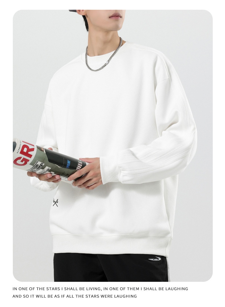 boy Boy Boy Heavyweight Sweatshirt Simple Print Basic Style Casual Trendy Crew Neck Pullover Inner Wear Long Sleeve Top Men's Jacket_voghion.com