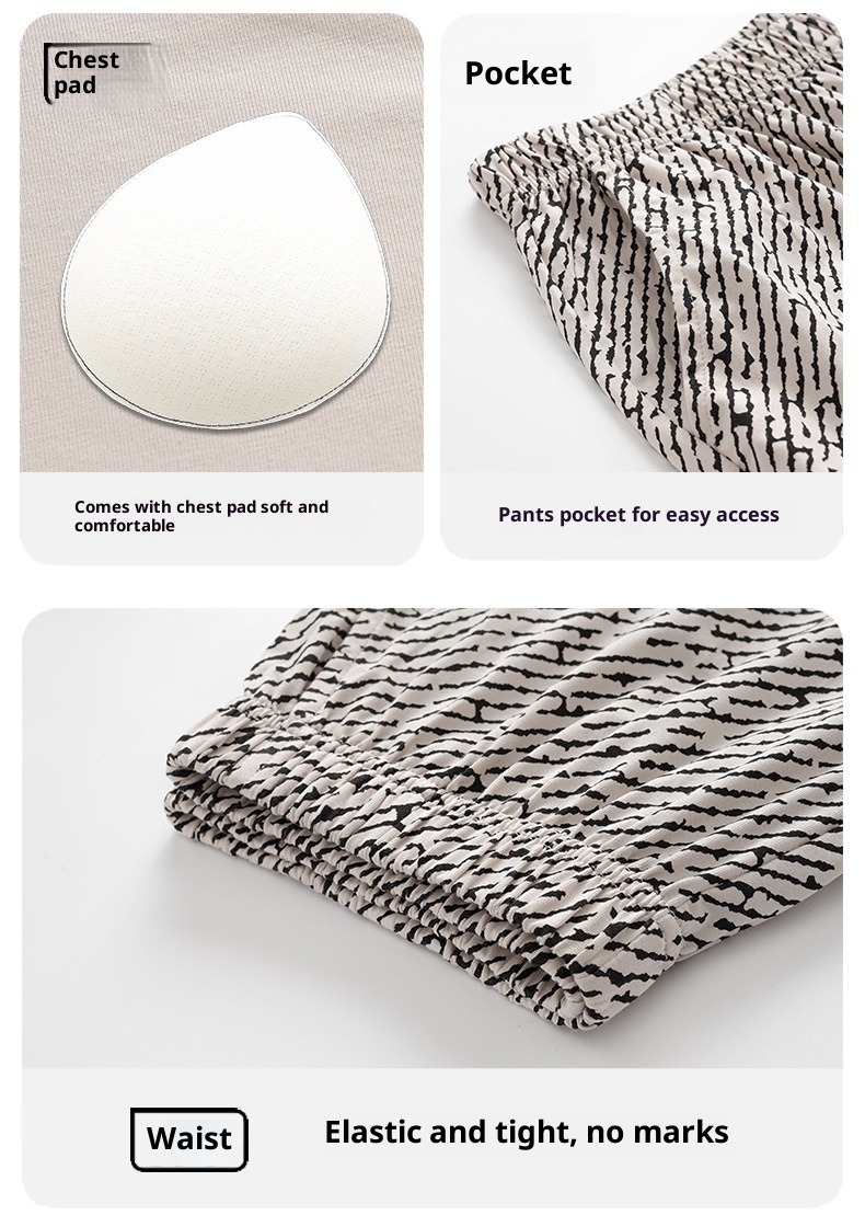 ChicShe New Chest Pad Pajamas For Women, Pure Cotton Short Sleeve Comfortable Cute Pajamas, Summer Internet Celebrity Homewear_voghion.com