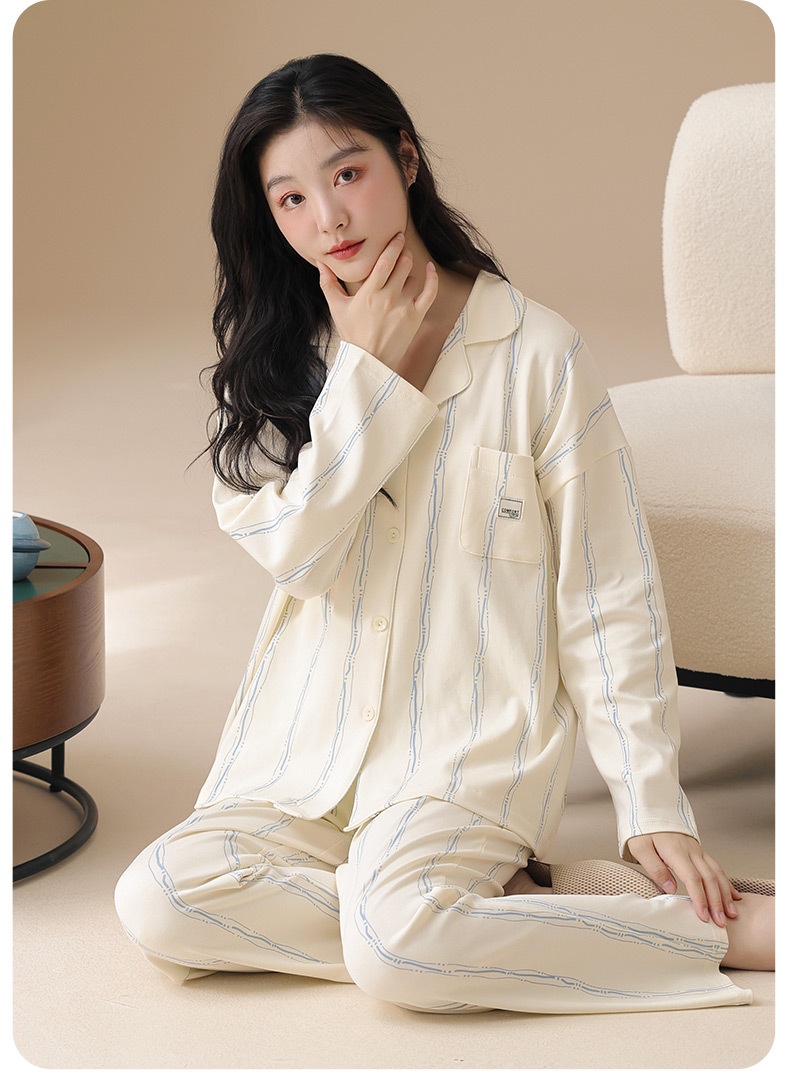 Pigiama da donna ChicShe Classe A antibatterico in 100% cotone, cardigan con maniche lunghe per autunno e inverno, indossabile all'esterno._voghion.com